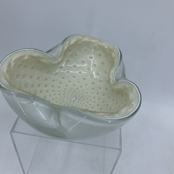 Vintage Murano Alfredo Barbini White Gold Italian Art Glass Bowl Ashtray MCM 60s - Picture 1 of 11